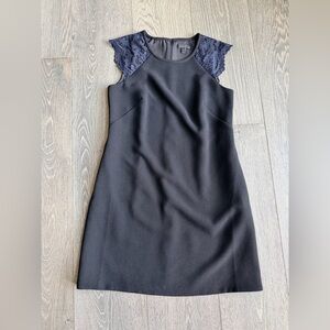 J Crew Lace Cap Sleeve Shift Dress in Navy Black Size 6
